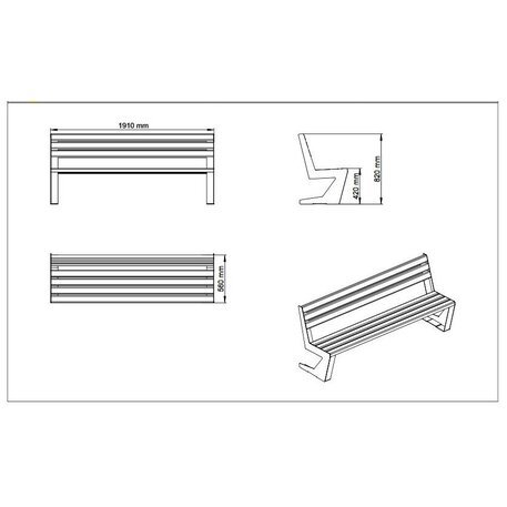 Modern style metal outdoor bench '191x56xH/82cm / MS-124'