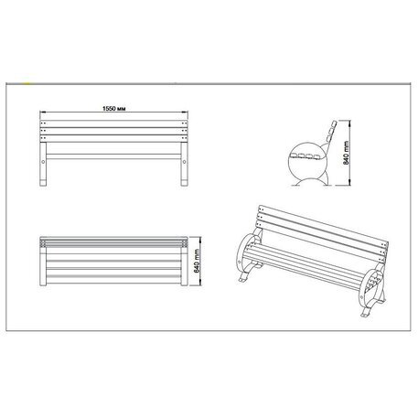 Modern style metal outdoor bench '155x64xH/84cm / MS-48'