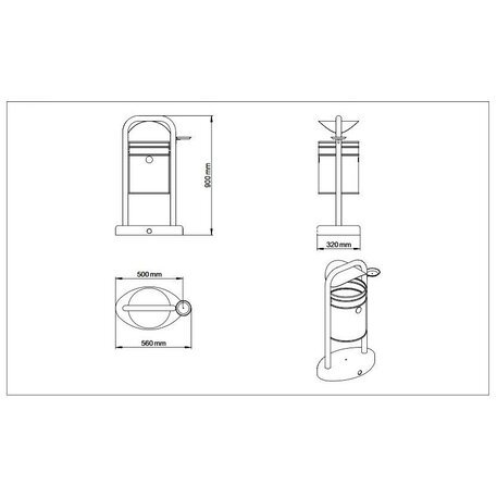 Metal litter bin with concrete base '50x32xH/90cm 30L / BS-91'