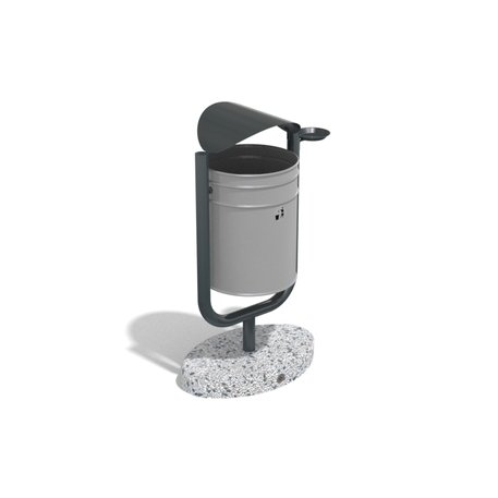 Metal litter bin with concrete base 