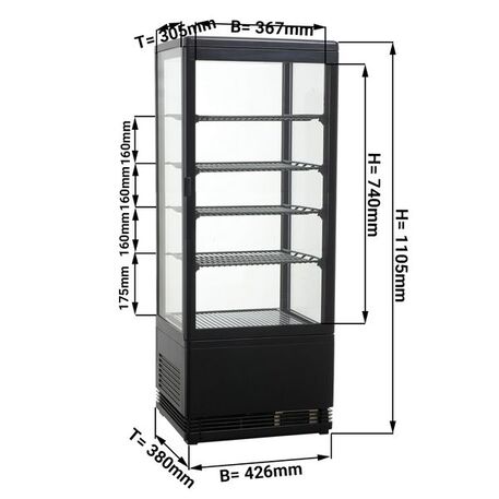 Vertikali šaldoma kvadratinė vitrina 'Juoda' (98L 0°C /+ 12°C)