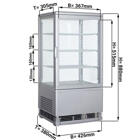 Vertikali šaldoma kvadratinė vitrina 'Sidabrinė' (68L 0°C /+ 12°C)