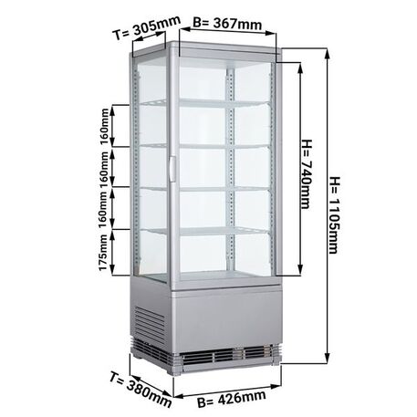 Vertikali šaldoma kvadratinė vitrina 'Sidabrinė' (98L 0°C /+ 12°C)