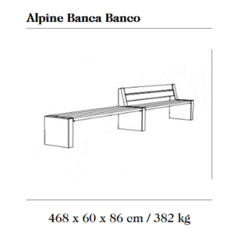 Lauko betoninis suolas su ir be atlošo įvairių dydžių 'Alpine'