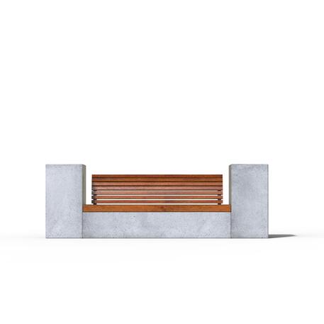 Lauko / Vidaus betoninis suoliukas su sėdima dalimi iš IROKO medienos ir vazonais 'STF/23-04-15MDL'