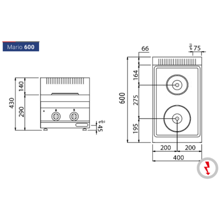 Elektrinė viryklė 'Mario / 600' (2 vnt. kaitvietėmis / 5,2kW)