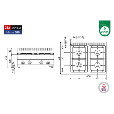 Dujinė viryklė 'Mario / 600' (4 vnt. kaitvietėmis / 23.0kW)