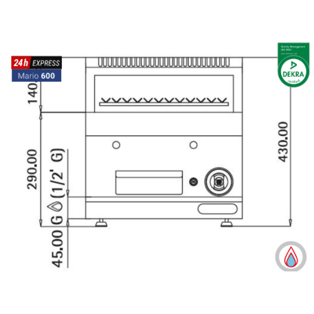 Dujinis lavos akmenų grilis 7kW 'Mario / 600'