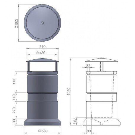 Бетонный уличный мусорный ящик 'Ø48xH/105cm / 90L'