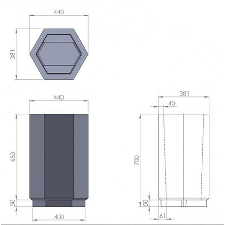Lauko / Vidaus betoninė šiukšliadėžė '44xH/70cm / 45L'