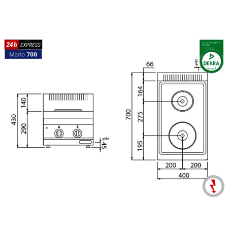 Elektrinė viryklė 'Mario / 700' (2 vnt. kaitvietėmis / 5,2kW)