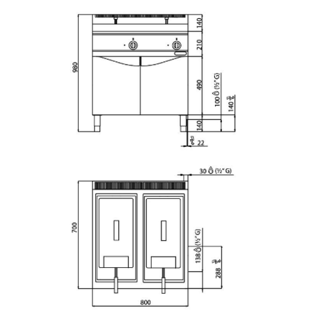 Dujinė gruzdintuvė - fritiūrinė su elektriniu valdymu '18L+18L / 28,0kW / Lorenzo 700'