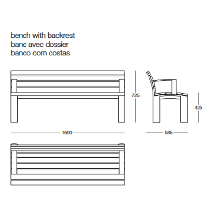 Outdoor metal bench with backrest 'ALTA'