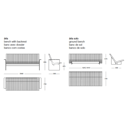 Outdoor metal bench with backrest 'ARIA'