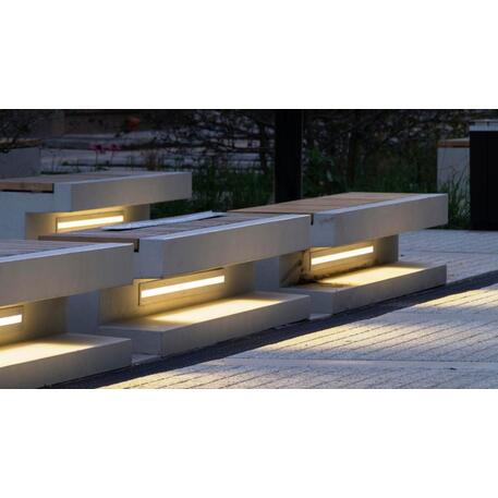 Lauko / Vidaus betoninis suolas be atlošo su IROKO medienos apdaila ir LED apšvietimu 'STF/22-02-07MDL'