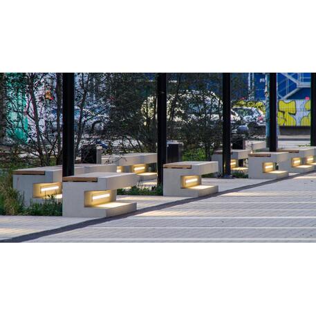 Lauko / Vidaus betoninis suolas be atlošo su IROKO medienos apdaila ir LED apšvietimu 'STF/22-02-07MDL'