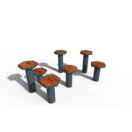 Lauko / Vidaus metalinis suolas be atlošo, stalas su IROKO medienos apdaila 'STF/23-02-07MDL'
