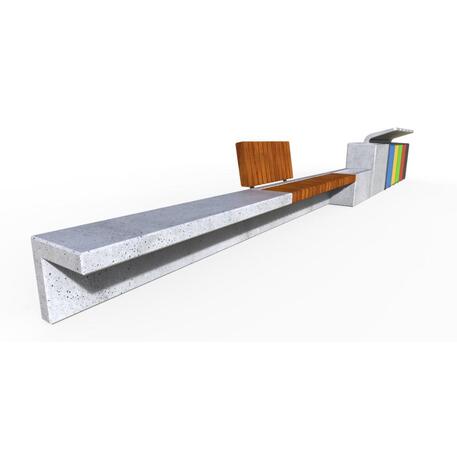 Lauko / Vidaus betoninis modulinis suolas su atlošu, IROKO medienos apdaila ir LED 'STF/23-04-13/MDL'