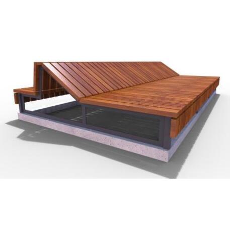 Lauko / Vidaus betoninis suolas, gultas su IROKO medienos apdaila 'STF/13-02-77_09MDL'