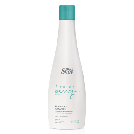 ‘Shot’ Trico Design Ergovit Shampoo Anti-Hairloss, Šampūnas nuo plaukų slinkimo su kofeinu, ženšeniu ir eteriniais aliejais, 250ml