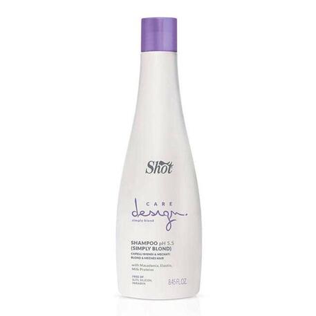 'Shot' Care Design Simply Blond Shampoo, Šampūnas skirtas šviesintiems plaukams palaikyti spalvai su makadamijos aliejumi, proteinais, 250ml