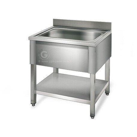 Tavolo in acciaio inox lungo 0.6m con lavello (50x40x25cm) e ripiano, profondo 600mm