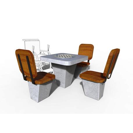 Lauko betoninis žaidimo stalas su IROKO medienos kėdėmis 'STF/23-13-05/MDL'