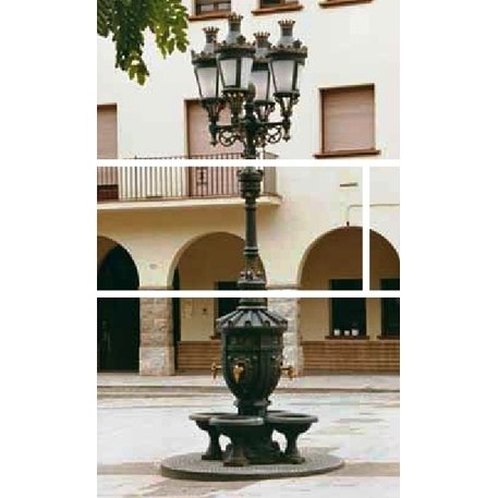 Outdoor drinking fountains of metal 'Canaletes'