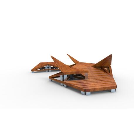 Lauko modulinis atlenkiamas miestams medinis gultas, šezlongas iš IROKO medienos 'STF/21-04-20/MDL'