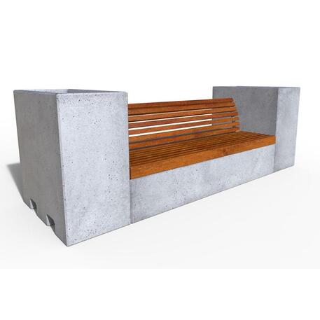 Lauko / Vidaus betoninis suoliukas su sėdima dalimi iš IROKO medienos ir vazonais 'STF/23-04-15MDL'