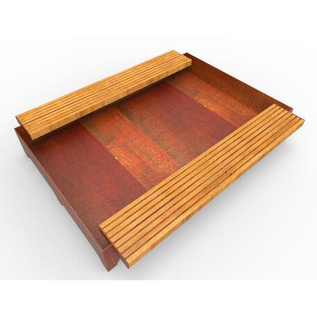 Lauko / Vidaus medinis suoliukas iš IROKO medienos su vazonu 'STF/19-15-11MDL'