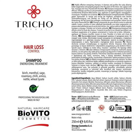 BiOVITO Cosmetics / SINERGY Cosmetics  Anti-Hair Loss Energyzing Shampoo, Шампунь против выпадения волос с экстрактами березы, мяты, шалфея, розамрина, 250мл