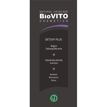 'BiOVITO Cosmetics’ Bio Natural Detoxy Plus Shampoo sebum-balancing action, Valantis ir detoksikuojantis šampūnas su didžiosios dilgėlės, rozmarino, didžiosios varnalėšos ekstraktais, 250ml