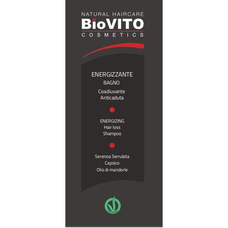  'BiOVITO Cosmetics’ Bio Natural Energizzante Shampoo Anti-Hairloss, Šampūnas nuo plaukų slinkimo su Serenojinių palmių ekstraktu, pipirais, migdolų aliejumi, 250ml