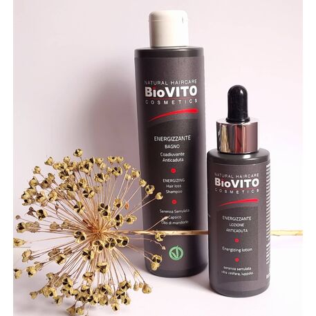'BiOVITO Cosmetics’ Bio Natural Energizzante Shampoo Anti-Hairloss, Shampoo anticaduta con Serenoa Serrulata, Pepe, Olio di Mandorle, 250ml