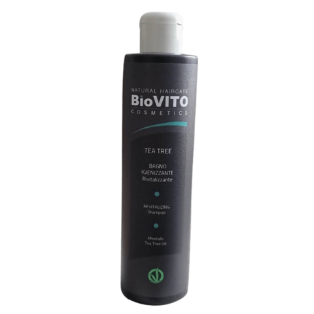 'BiOVITO Cosmetics’ Bio Natural Tea Tree Shampoo, Shampoo rinfrescante e disinfettante per pelli sensibili prima della caduta dei capelli con olio di melaleuca, estratto di menta, 250ml