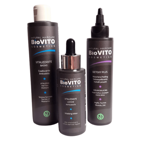  BiOVITO Cosmetics’ Bio Natural Vitalizzante Set Anti-Hairloss, Rinkinys skirtas plaukų maitinimui nuo plaukų slinkimo su žaliąja arbata, mėtų, rosmarinų, migdolų aliejais