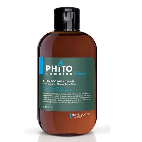  Dott.Solari Cosmetics  Phito Complex Detox Shampoo, Entgiftendes Haarshampoo mit Extrakten aus Salbei, Minze, Limette, schwarzem Pfeffer, 250ml