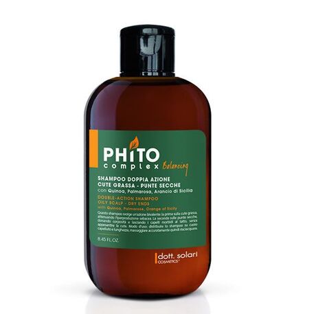  Dott.Solari Cosmetics  Phitocomplex Double action Balancing Shampoo (Normalizzante), Dvigubo veikimo valomasis plaukų šampūnas, skirtas riebios galvos odos ir plaukų priežiūrai, 250ml