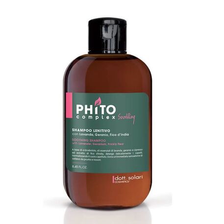  Dott.Solari Cosmetics  Phitocomplex Soothing Shampoo (Lenitivo), Raminamasis plaukų šampūnas jautriai galvos odai su levandų, kiparisų, pelargonijų ir indiškų dygliuočių ekstraktais, 250ml