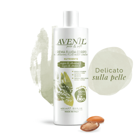 ‘Avenil’ Nourishing Fluid Body Cream Maitinantis kūno kremas su arganu, vitaminu E, avižomis 400ml