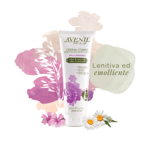 ‘Avenil’ Skin Body Sensitive Cream Drėkinantis kūno kremas su dedešva, ramunėlėmis, avižomis 250ml