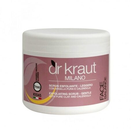 ‘Dr. Kraut Milano’ Exfoliating Scrub – Gentle with Pure Clay and Calendula, Švelnus šveitiklis + kaukė su moliu, medetkų ekstraktu, 500ml