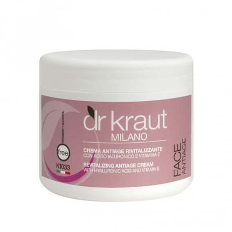 ‘Dr. Kraut Milano’ Revitalizing Antiage Cream with Hyaluronic Acid and Vitamin E Atgaivinantis Anti-ageing prieš senėjimą kremas visų tipų odai su Hialuronu, Vitaminu E, 500ml