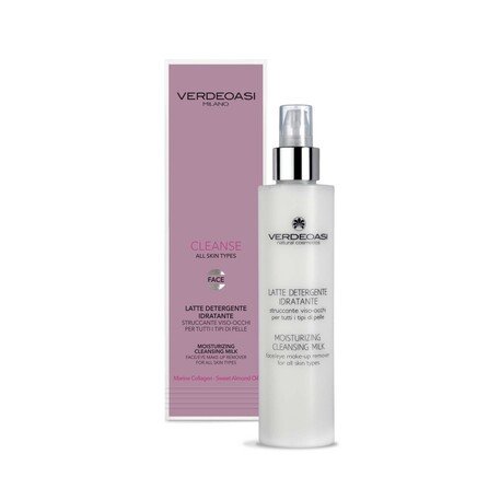 ‘VERDEOASI’ Cleansing Milk Make-Up Remover Face-Eyes, Valomasis pienelis veido ir akių makiažui su jūriniu holagenu, migdolų aliejumi, ramunėlėmis, 200ml