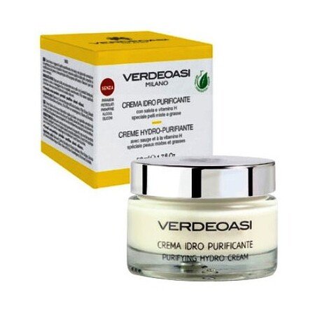 ‘VERDEOASI’ Purifying Hydro Cream Valomasis Hydro kremas riebiai ir kombinuotai odai su šalavijo, vitaminu H ir UV filtru 50ml