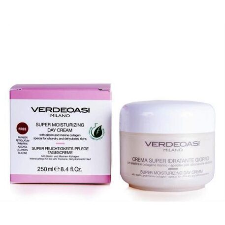 ‘VERDEOASI’ Super Moisturizing day Cream dieninis drėkinamasis kremas sausai odai su hialuronu, juros dumbliais, kolagenu 250ml