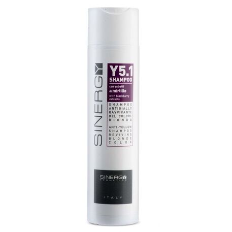  SINERGY Cosmetics  Anti-Yellow Revitalizing Shampoo Violet pigment Y5.1, Shampoo mit violettem Pigment für graues und aufgehelltes Haar mit Blaubeerextrakt, Leinsamenöl, 250ml