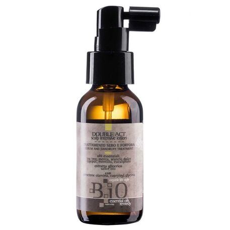  SINERGY Cosmetics  B.iO Essential Oils Remedy Double Act Lotion – Dandruff, Sebum, Очищающий лосьон против перхоти и жирной кожи головы с маслами апельсина, чайного дерева, мяты, эвкалипта, 60мл