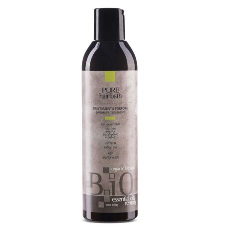 'SINERGY Cosmetics' B.iO Essential Oils Remedy Pure Hair Bath – Dandruff Shampoo, Valomasis šampūnas prieš pleiskanas su žaliu moliu, arbatmedžio, mentolio, eukalipto aliejais, 250ml